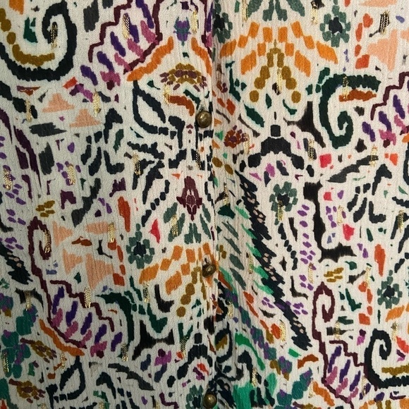 Zara Multicolored Pattern Metallic Gold Accents Button Down Blouse Top Medium - Picture 11 of 15